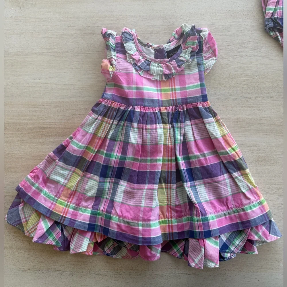 Ralph Lauren Baby Plaid Ruffle Dress Multi-Color, 9 Months